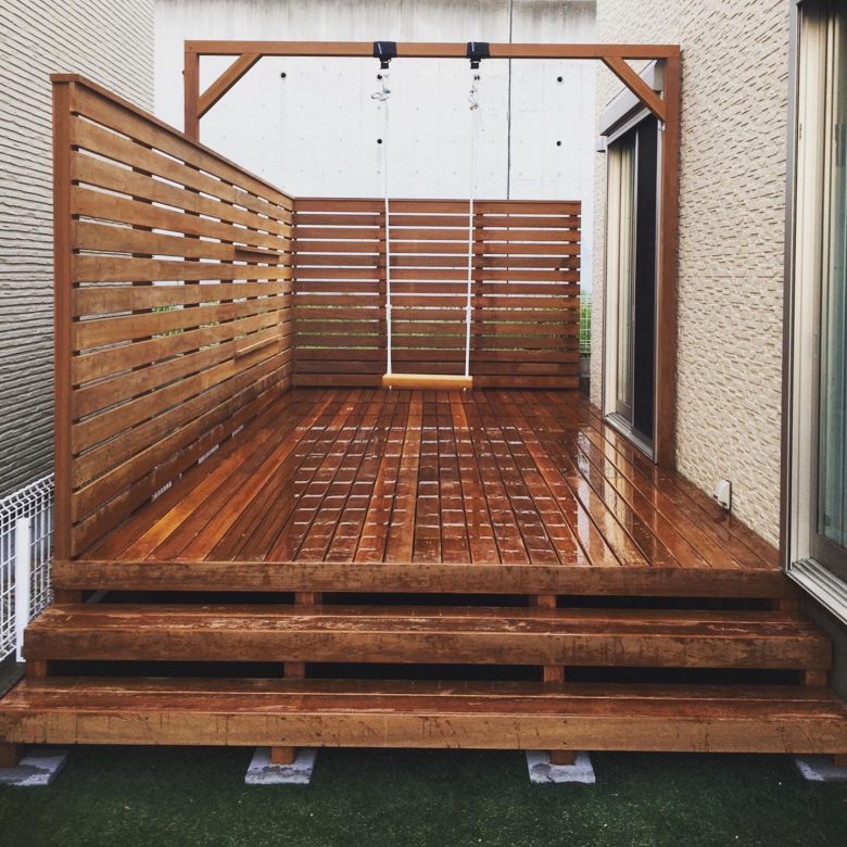 当社施工事例 ウリンのブランコ付きウッドデッキ ブログ ウッドデッキ材の販売ならウッドデッキ通販のdecks デックス